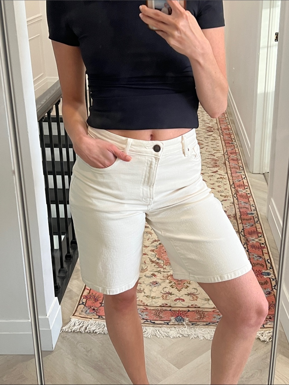 Cream High-Rise Bermuda Shorts